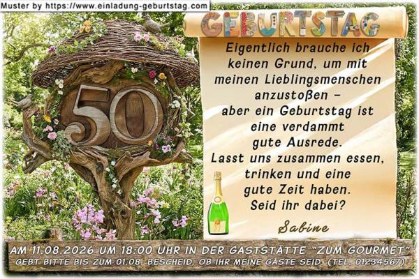 originelle Einladung Geburtstag mit Ihrem Alter in Holzoptik in einem Baum