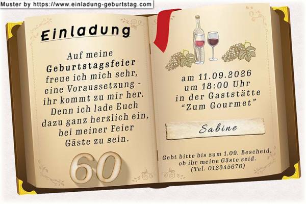 originelle Einladung Geburtstag mit Ihren eigenen Angabane in einem aufgeschlagenen Buch