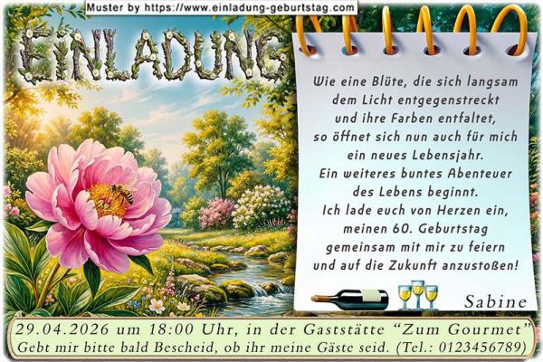 originelle Einladung Geburtstag mit der Biene in einer geöffneten Blüte