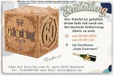 Die originelle Einladung zum Geburtstag mit dem Würfel, an dessen Seite sich Ihr Alter befindet