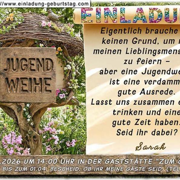 Die Einladung zur Jugendweihe mit dem Verkehrszeichen
