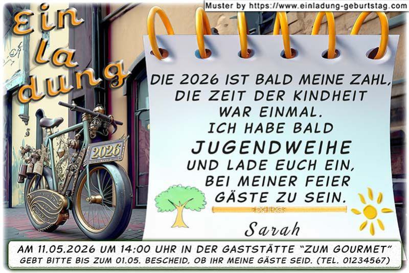Die Einladung zur Jugendweihe mit 2 Textfeldern
