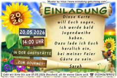 Die Einladung zur Jugendweihe mit dem Einladungstext vor einem Himmel