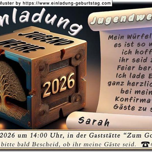 Die Einladung zur Jugendweihe mit der wellenförmigen Schrift