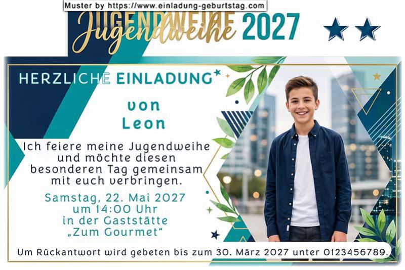 Die Einladung zur Jugendweihe mit Foto auf einer Einladungskarte im modernen Design