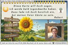 Die Einladungskarte zur Jugendweihe mit deinem Foto vor einem Traumstrand