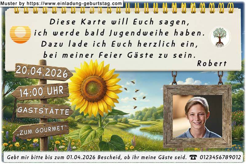Die Einladungskarte zur Jugendweihe mit deinem Foto vor einem Traumstrand