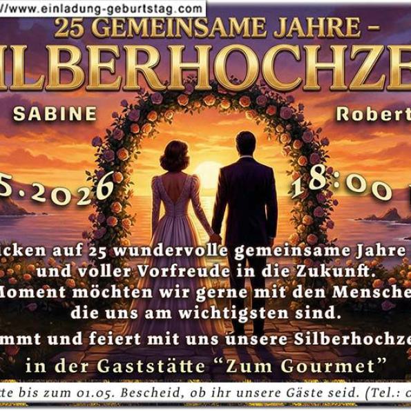 Die Einladungskarte zur Silberhochzeit mit der Feieruhr