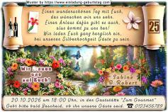 Die Einladungskarte zur Silberhochzeit mit dem geschwungenen Text