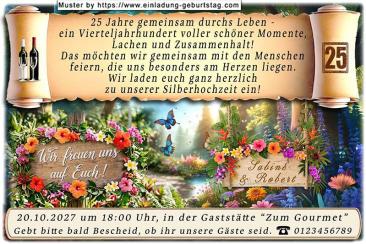 Die originelle Einladung zur Silberhochzeit mit Ihrem Text vor einer Traumlandschaft