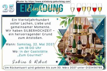 Die originelle Einladung zur Silberhochzeit mit dem Getränkearrangement für Ihre Gäste