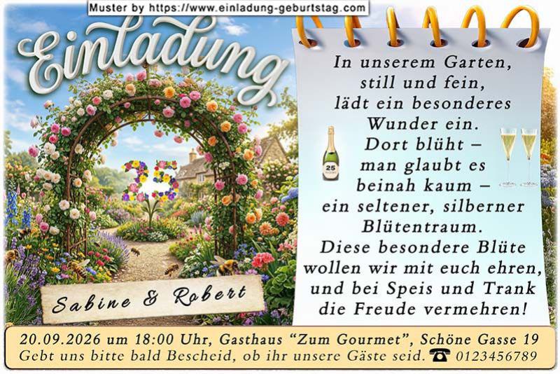 Die Einladungskarte zur Silberhochzeit mit Ihren Wünschen an die Gäste