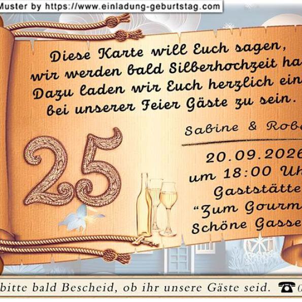 Die Einladungskarte zur Silberhochzeit mit dem Verkehrsschild