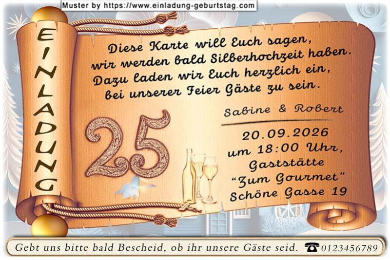 Die Einladungskarte zur Silberhochzeit mit dem Verkehrsschild