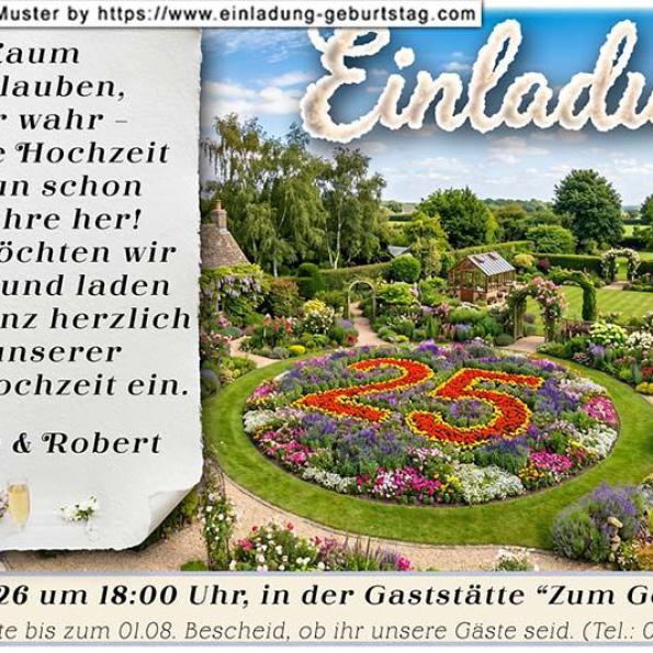 Die Einladungskarte zur Silberhochzeit mit den Weingläsern