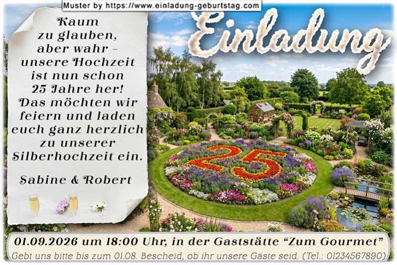 Die Einladungskarte zur Silberhochzeit mit den Weingläsern
