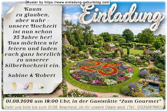 originelle Einladung zur Silberhochzeit - die Zahl 25 als Blumenarangement