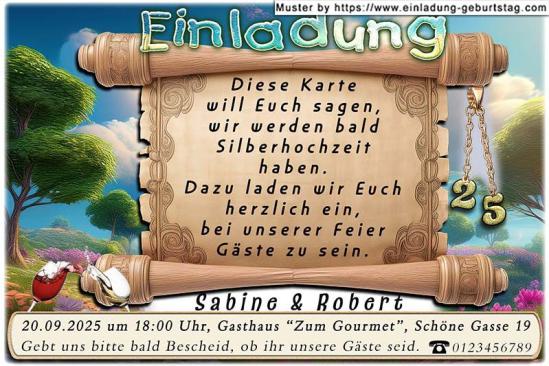 originelle Einladung zur Silberhochzeit - die hölzerne Schriftrolle