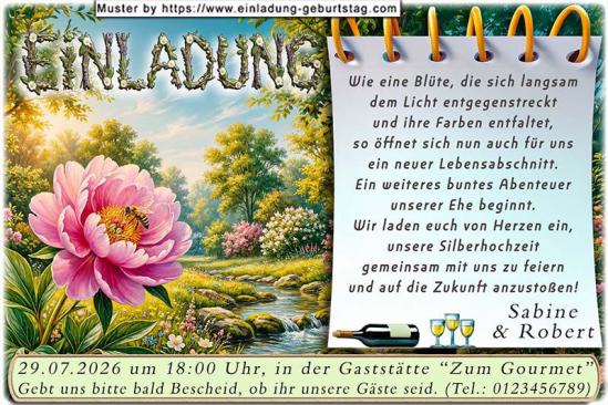 originelle Einladung zur Silberhochzeit - die Biene in der Blüte