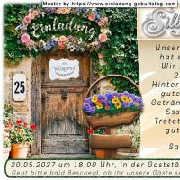 Die originelle Einladung zur Silberhochzeit mit der Haustür und dem Willkommensschild sowie der Hausnummer 25