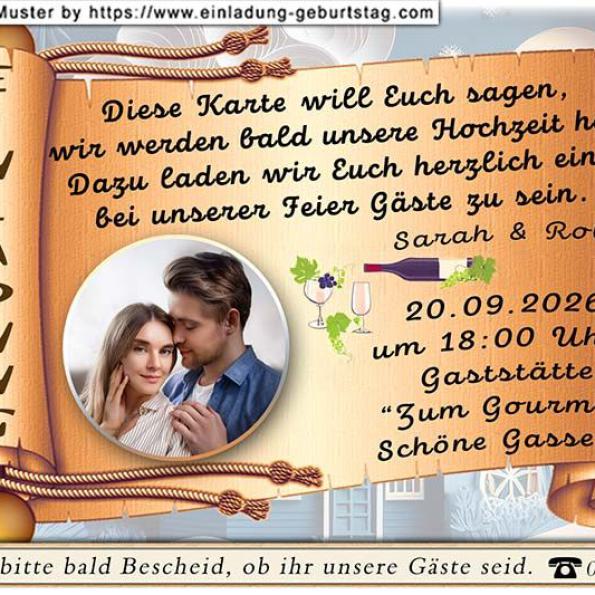 Die Einladungskarte zur Hochzeit mit Ihrem Foto und der Filmklappe