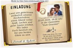 Die Einladungskarte zur Hochzeit mit Ihrem Foto und den Wünschen für Ihre Zukunft