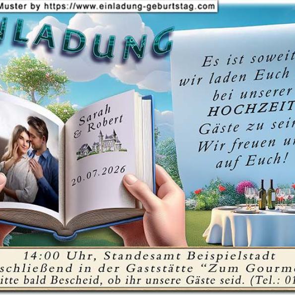 Die Einladungskarte zur Hochzeit mit Ihrem Foto und den lustigen Hinweisen für Ihre Gäste