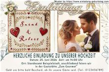 Die Hochzeitseinladung mit Ihrem Foto quadratisch ausgeschnitten neben einem Herzfenster