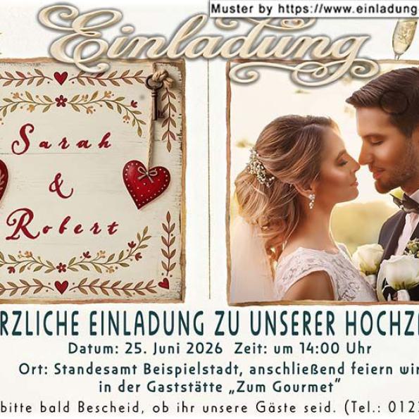 die Einladungskarte zur Hochzeitsfeier mit Ihrem Foto vor einer Naturlandschaft