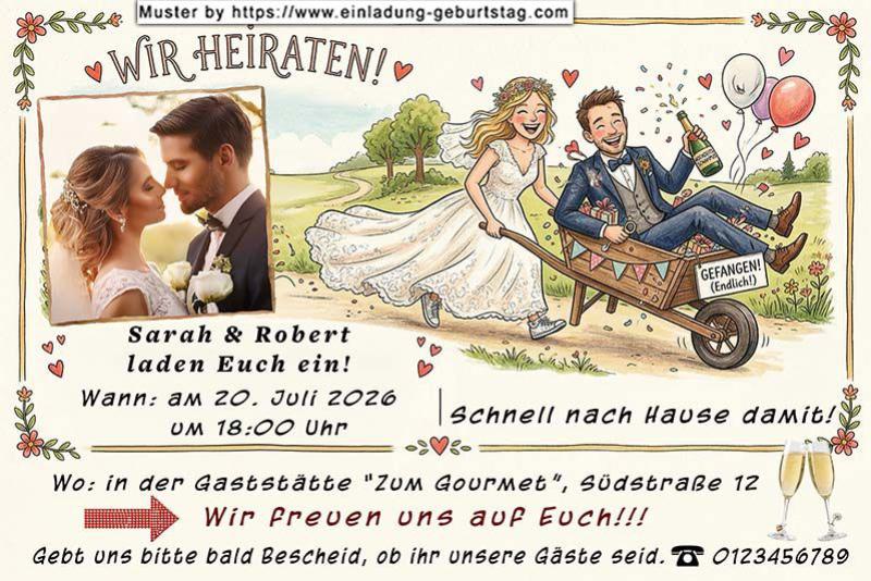 Die Einladungskarte zur Hochzeit mit Ihrem Foto in einem Fenster
