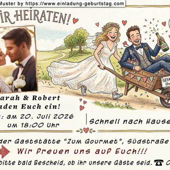 Die Einladungskarte zur Hochzeit mit Ihrem Foto in einem Fenster