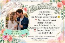 Die Einladung zur Hochzeit mit Ihrem Foto in einem floralen ovalen Rahmen