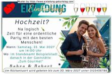 Die Einladung zur Hochzeit mit Ihrem Foto, das im Hochformat in eine moderne Karte eingesetzt wird