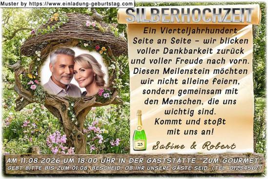 Die Einladung zur Silberhochzeit mit Ihrem Foto auf einem Naturbild