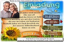 Die Einladung zur Silberhochzeit mit Ihrem Foto über einer Sonnenblume