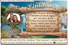 Die Einladung zur Silberhochzeit mit Ihrem Foto neben einer Schriftrolle