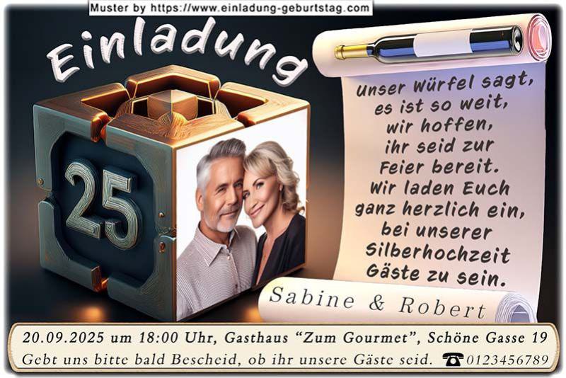 Die Einladung zur Silberhochzeit mit Ihrem Foto als Seite eines Würfels
