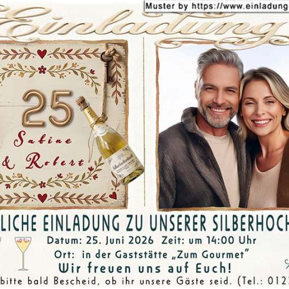 die Einladung zur Silberhochzeit mit Ihrem Foto und dem Feieralarm