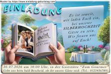 Die Einladung zur Silberhochzeit mit Ihrem Foto als Seite eines aufgeschlagenen Buches