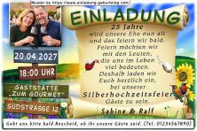 Die Einladung zur Silberhochzeit mit Ihrem Foto auf einem Wegweiser.