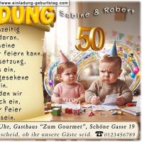 Die lustige Einladung zur Goldenen Hochzeit mit Ihren sehr frühen Planungen für Ihre Feier - Sie 2 als Babys