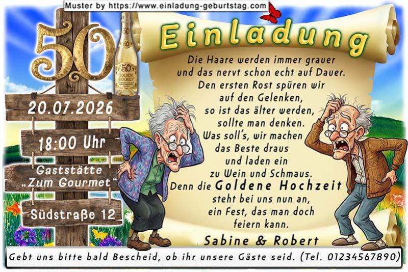 Einladung Goldene Hochzeit lustig - die Haare werden immer grauer und das nervt schon echt auf Dauer