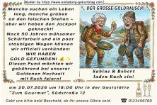 Einladung Goldene Hochzeit lustig - das Paar beim Goldschürfen - der große Fund