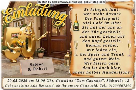 Einladung Goldene Hochzeit lustig - Sie haben Besuch - die goldene 50 klingelt an Ihrer Haustür