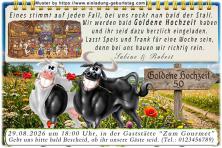 Einladung Goldene Hochzeit lustig - Bulle und Kuh laden ein, hier rockt bald der Stall