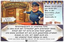 Einladung Goldene Hochzeit lustig - der freundliche Türsteher empfängt Ihre Gäste