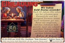 Einladung Goldene Hochzeit lustig - ein Paar sitzt bei Kerzenschein im Weinkeller - die romantische Stimmung