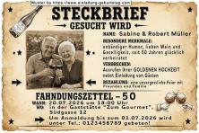 Einladung Goldene Hochzeit lustig - Ihr Foto auf einem Steckbrief - Sie werden gesucht