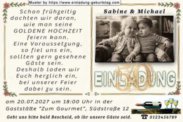 Die lustige Einladung zur Goldenen Hochzeit mit Ihren sehr frühen Planungen für Ihre Feier - Sie 2 als Babys