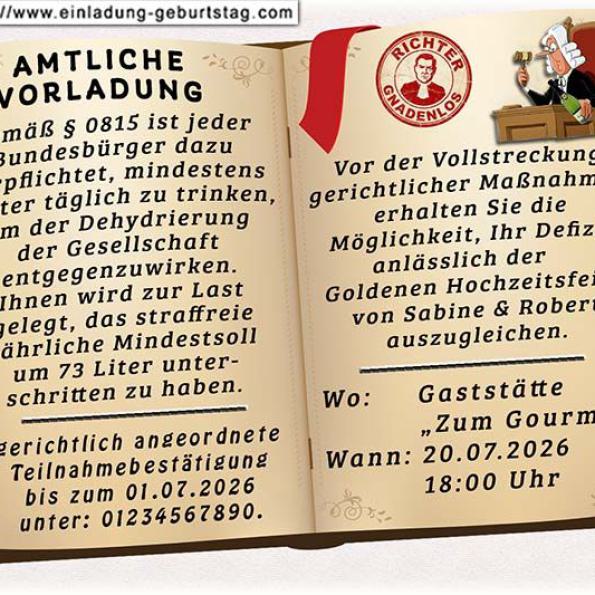 Die lustige Einladungskarte zur Goldenen Hochzeit als Vorladung